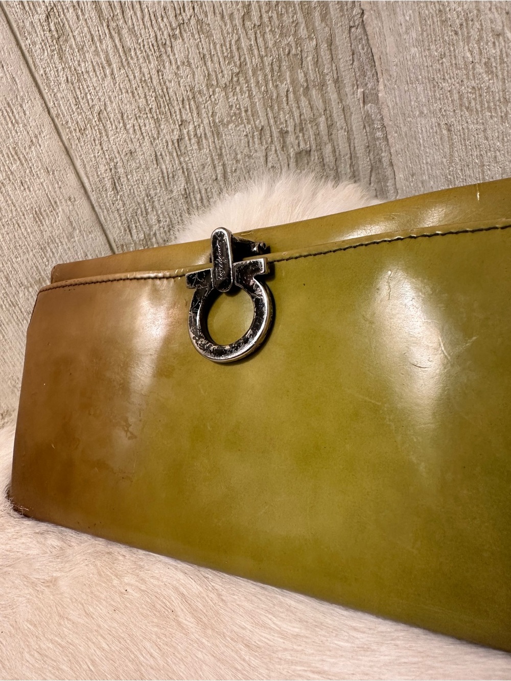 Salvatore Ferragamo Olive Green Patent Wallet- Rehab me! - Picture 8 of 8